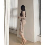 バイカラーパイピングラップニットワンピース 細身 秋冬 | SEU | 詳細画像14 