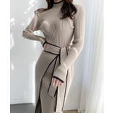 バイカラーパイピングラップニットワンピース 細身 秋冬 | SEU | 詳細画像3 