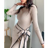 バイカラーパイピングラップニットワンピース 細身 秋冬 | SEU | 詳細画像6 