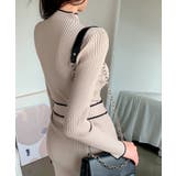 バイカラーパイピングラップニットワンピース 細身 秋冬 | SEU | 詳細画像7 