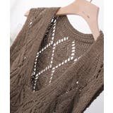 ロングシーズン大活躍Vネックダイヤモンド柄透かし編みニットベスト | SEU | 詳細画像14 