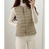 ベージュ | Vネックにもできるダウンベスト インナーベスト ダウンアウター | SEU