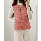 コーラルピンク | Vネックにもできるダウンベスト インナーベスト ダウンアウター | SEU