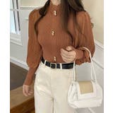 ブラウン | 異素材ドッキングブラス バルーン袖 リブニットトップス | SEU