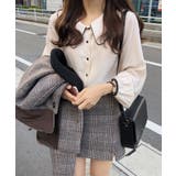 ベージュ | ピーターパン襟 配色ライン ゆったり袖 | SEU