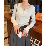 ボタンデザインリブカットソー 薄手 インナートップス【SHOPLIST限定 | SEU | 詳細画像32 