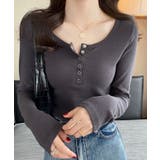 ボタンデザインリブカットソー 薄手 インナートップス【SHOPLIST限定 | SEU | 詳細画像34 