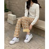 ベージュ | チェック柄の裏ボア起毛パンツ【SHOPLIST限定 新作 春 秋 冬】 | SEU