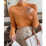 オレンジ | 12色選べるシンプルリブニットトップス | SEU