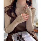 ベージュ | マンテルボタンプチハイネックリブニットトップス【SHOPLIST限定 新作 春 | SEU