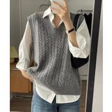 グレー | ケーブル編みVネックニットベスト【SHOPLIST限定 新作 春 秋 冬】 | SEU