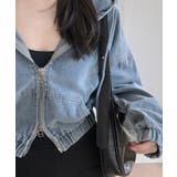 デニムフーディショートブルゾン ドロップショルダージップパーカー | SEU | 詳細画像18