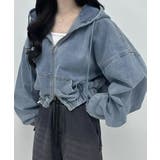 デニムフーディショートブルゾン ドロップショルダージップパーカー | SEU | 詳細画像4