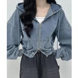 デニムフーディショートブルゾン ドロップショルダージップパーカー | SEU | 詳細画像5