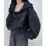 デニムフーディショートブルゾン ドロップショルダージップパーカー | SEU | 詳細画像19