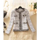 フリンジトリムノーカラーツイードジャケット 着流し風デザイン | SEU | 詳細画像37