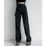 ブラック | ウエストクロスストレートワイドパンツ | SEU