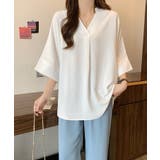 ホワイト | 体型カバードルマンスリーブブラウス【SHOPLIST限定 新作 春 夏 秋】 | SEU