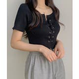 レースアップクロップド丈半袖サマーニットトップス | SEU | 詳細画像25