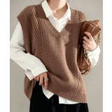 ブラウン | ケーブル編みVネックニットベスト【SHOPLIST限定 新作 春 秋 冬】 | SEU