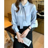 ブルー | スタンドカラーボウタイブラウス【SHOPLIST限定 新作 春 夏 秋 冬】 | SEU