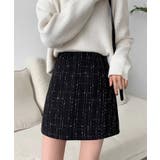 ブラック | ツイードチェック柄ハイウエストミニスカート【SHOPLIST限定 新作 春 | SEU