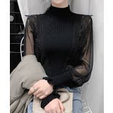 ブラック | シアースリーブレースフリルリブニットトップス【SHOPLIST限定 新作 春 | SEU