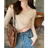 ベージュ | レースVネックリブニットプルオーバー【SHOPLIST限定 新作 春 夏 秋】 | SEU