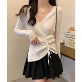 ホワイト | シャーリングドロストリブニットカシュクールトップス【SHOPLIST限定 新作 … | SEU