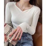 ホワイト | Vネックリブニットプルオーバー【SHOPLIST限定 新作 春 秋 冬】 | SEU