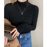 ブラック | 透かし編みハイネックニット【SHOPLIST限定 新作 春 秋 冬】 | SEU