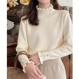 アイボリー | 【裏起毛】パールボタンフリルハイネックリブニットトップス【SHOPLIST限定 … | SEU