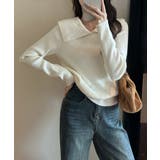 ホワイト | ビッグカラースリムリブニット【SHOPLIST限定 新作 春 秋 冬】 | SEU