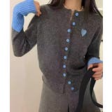 ブルー | 配色リブハート刺繍ニットカーディガン【SHOPLIST限定 新作 春 秋 冬】 | SEU