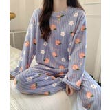 ブルー | 【上下セット】ふわもこリブフランネルルームウェア2点セット【SHOPLIST限定… | SEU