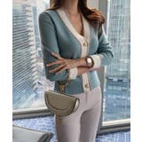 ブルー | ショート丈Ｖネック配色ニットカーディガン【SHOPLIST限定 新作 春 | SEU