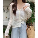 ホワイト | 透かし編み Vネック ニットカーディガン【SHOPLIST限定 | SEU