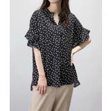ブラック | ドット柄スキッパーネックフレアスリーブブラウス【SHOPLIST限定 新作 春 | SEU