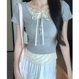 配色フリルリボンネックリブ半袖トップス【SHOPLIST限定 新作 春 | SEU | 詳細画像22 