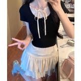 配色フリルリボンネックリブ半袖トップス【SHOPLIST限定 新作 春 | SEU | 詳細画像9 