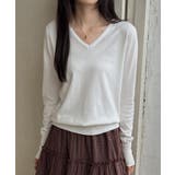 ホワイト | パールボタン付きVネックニットプルオーバー | SAISON DE PAPILLON