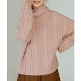 ピンク | ケーブル編みタートルネックニットプルオーバー | SAISON DE PAPILLON 