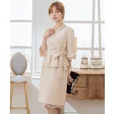 ベージュ | 結婚式ワンピース・お呼ばれパーティードレス/スカートレースセットアップドレス | DRESS+