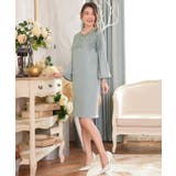 ブルーグレー | 胸元レースデザインパーティードレス・結婚式ワンピース | DRESS+