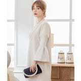 アイボリー | 胸元レースデザインパーティードレス・結婚式ワンピース | DRESS+