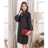 ブラック | 胸元レースデザインパーティードレス・結婚式ワンピース | DRESS+