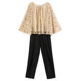ベージュ×ブラック | 結婚式セットアップ パンツドレス 体型カバー | DRESS+