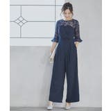 ネイビー | レースブラウス ジャンプスーツ セットアップ | DRESS+