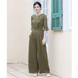 ダークカーキ | レースブラウス ジャンプスーツ セットアップ | DRESS+