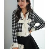 ブラック | フロントリボンギンガムチェックニットプルオーバー | SAISON DE PAPILLON